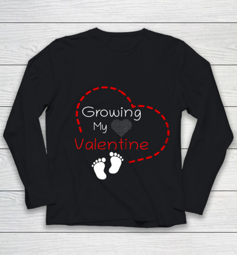 Womens Growing My Valentine Pregnancy Announcement Youth Long Sleeve