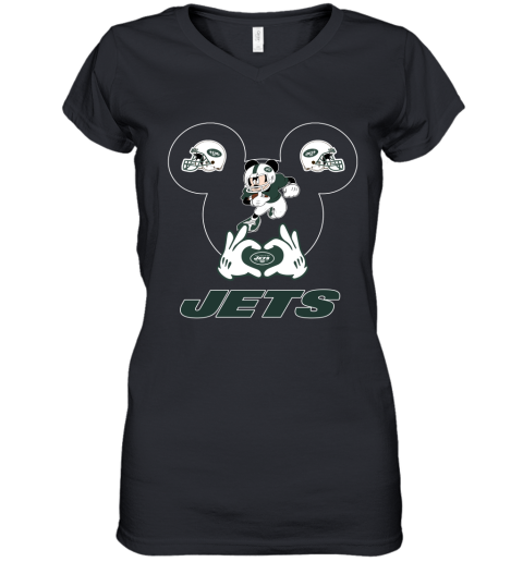 I Love The Jets Mickey Mouse New York Jets Women's V-Neck T-Shirt