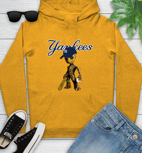 MLB New York Yankees Groot Guardians Of The Galaxy Baseball Youth Hoodie 3