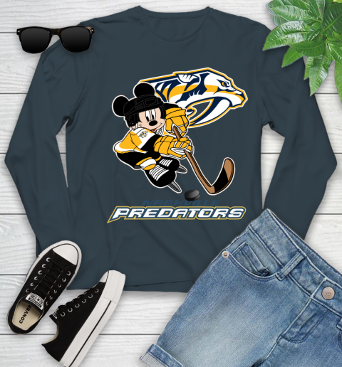 NHL Nashville Predators Mickey Mouse Disney Hockey T Shirt Youth Long Sleeve 8
