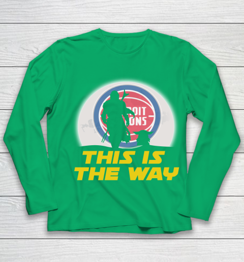 Detroit Pistons NBA Basketball Star Wars Yoda And Mandalorian This Is The Way Youth Long Sleeve 4