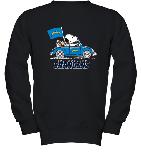 Snoopy And Woodstock Ride The Los Angeles Chargers Car NFL Youth Sweatshirt