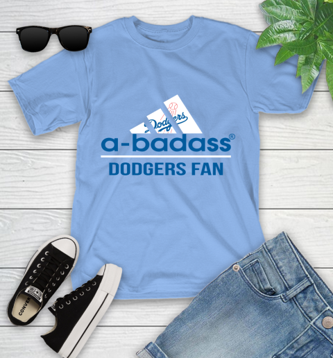 MLB A Badass Los Angeles Dodgers Fan Adidas Baseball Sports Youth T-Shirt 15