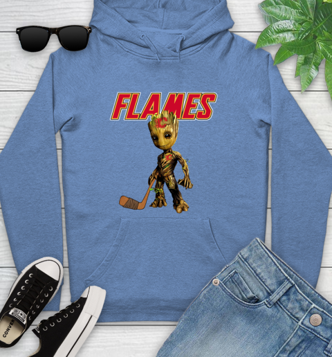 Calgary Flames NHL Hockey Groot Marvel Guardians Of The Galaxy Youth Hoodie 12
