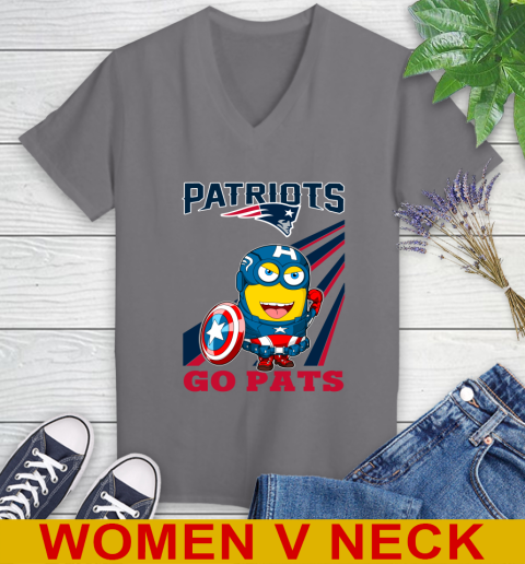 NFL Football New England Patriots Captain America Marvel Avengers Minion Shirt Women's V-Neck T-Shirt 11