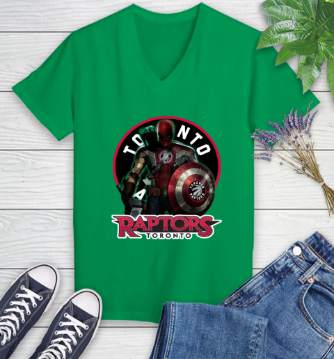 Toronto Raptors NBA Basketball Captain America Thor Spider Man Hawkeye Avengers Women's V-Neck T-Shirt 5