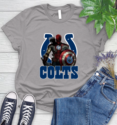 NFL Captain America Thor Spider Man Hawkeye Avengers Endgame Football Indianapolis Colts Women's T-Shirt 5