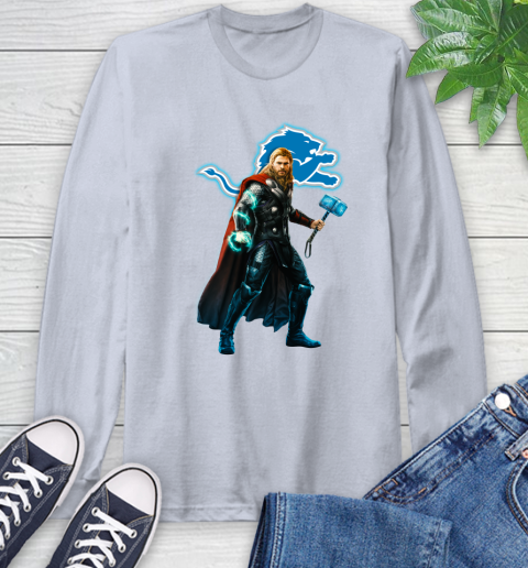 NFL Thor Avengers Endgame Football Detroit Lions Long Sleeve T-Shirt 6