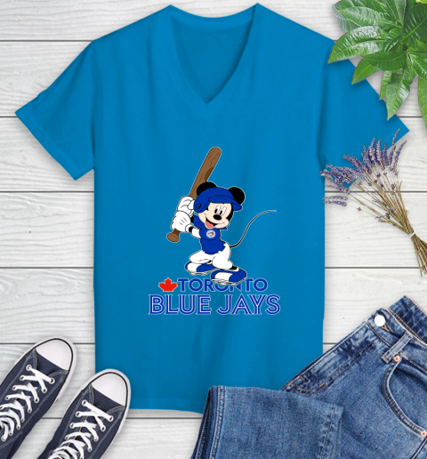 MLB Baseball Toronto Blue Jays Cheerful Mickey Mouse Shirt Women's V-Neck T-Shirt 6