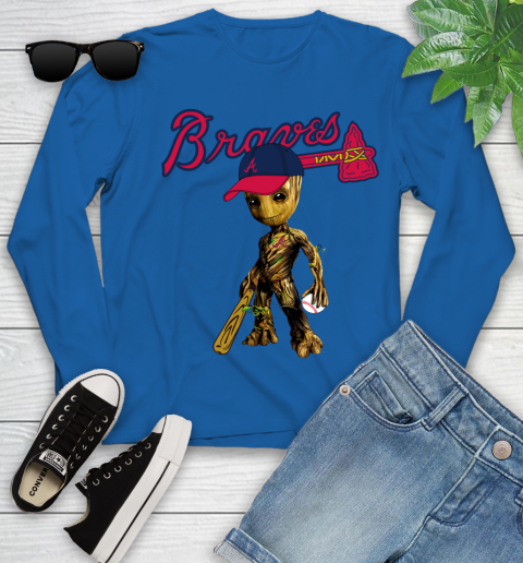 MLB Atlanta Braves Groot Guardians Of The Galaxy Baseball Youth Long Sleeve 9