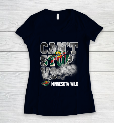 NHL Minnesota Wild Hockey Can't Stop Vs Women's V-Neck T-Shirt 2