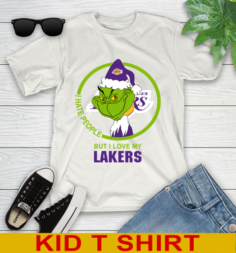 Los Angeles Lakers NBA Christmas Grinch I Hate People But I Love My Favorite Basketball Team Youth T-Shirt