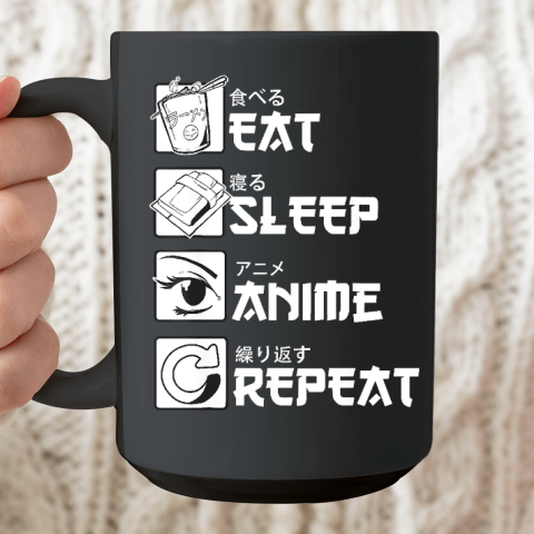 Eat Sleep Anime Repeat Shirt, Anime Manga Ceramic Mug 15oz