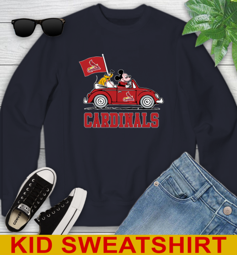 MLB Baseball St.Louis Cardinals Pluto Mickey Driving Disney Shirt Youth Sweatshirt 3