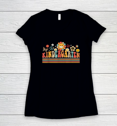 Groovy Retro Kindergarten Vibes Back To School Teachers Women's V-Neck T-Shirt