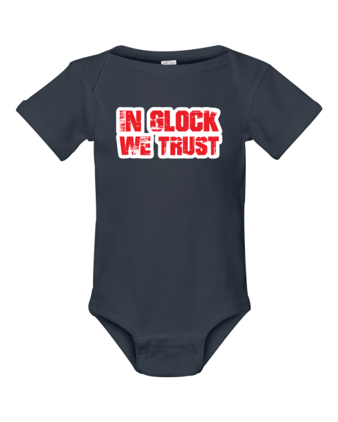 In Glock We Trust Shirts Black and Red Infant Bodysuit 05rm in glock we trust shirts black and red infant rib bodysuit 4400 105 front navy