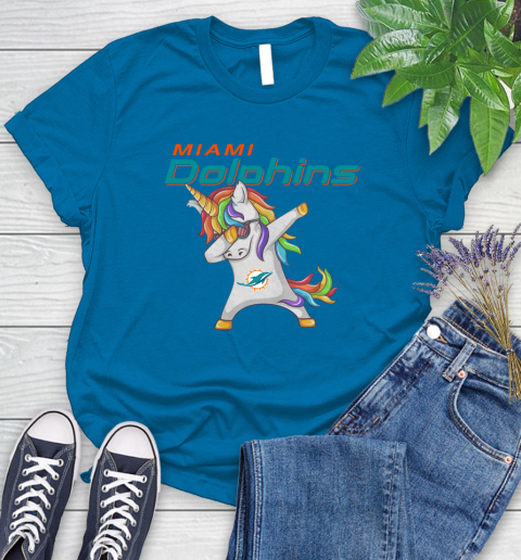 Miami Dolphins NFL Football Funny Unicorn Dabbing Sports Women's T-Shirt 7
