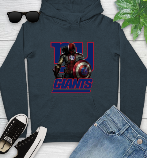 NFL Captain America Thor Spider Man Hawkeye Avengers Endgame Football New York Giants Youth Hoodie 8