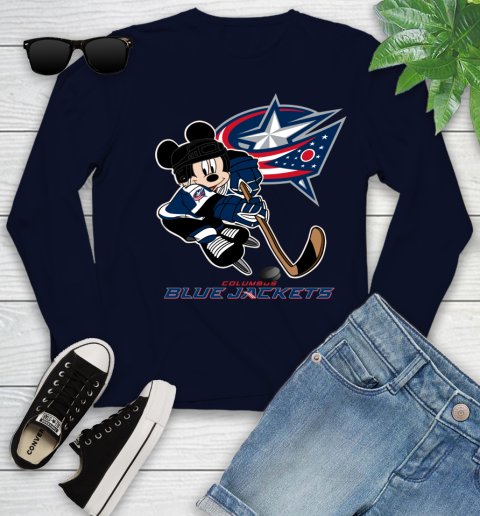 NHL Columbus Blue Jackets Mickey Mouse Disney Hockey T Shirt Youth Long Sleeve 3