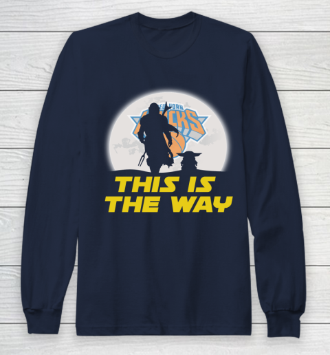 New York Knicks NBA Basketball Star Wars Yoda And Mandalorian This Is The Way Long Sleeve T-Shirt 2