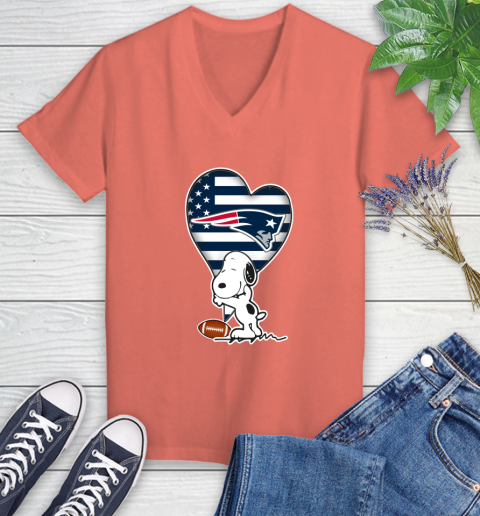 New England Patriots NFL Football The Peanuts Movie Adorable Snoopy Women's V-Neck T-Shirt 6