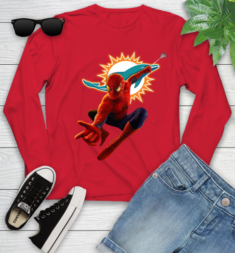NFL Spider Man Avengers Endgame Football Miami Dolphins Youth Long Sleeve 11