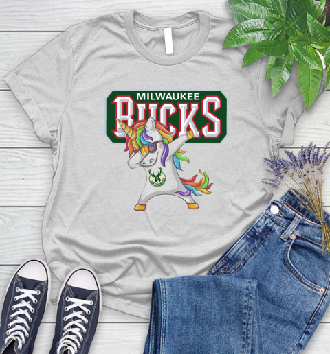 Milwaukee Bucks NBA Basketball Funny Unicorn Dabbing Sports Women's T-Shirt