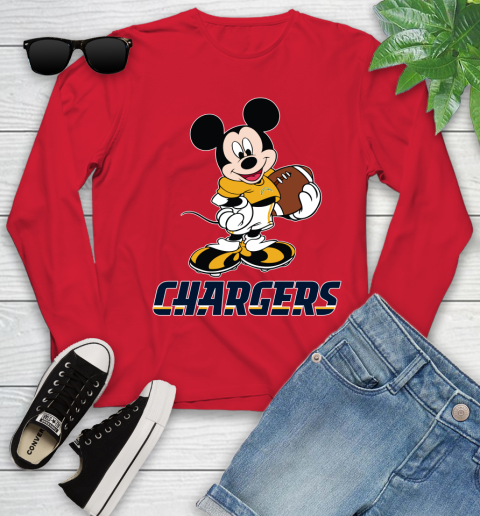 NFL Football Los Angeles Chargers Cheerful Mickey Mouse Shirt Youth Long Sleeve 11