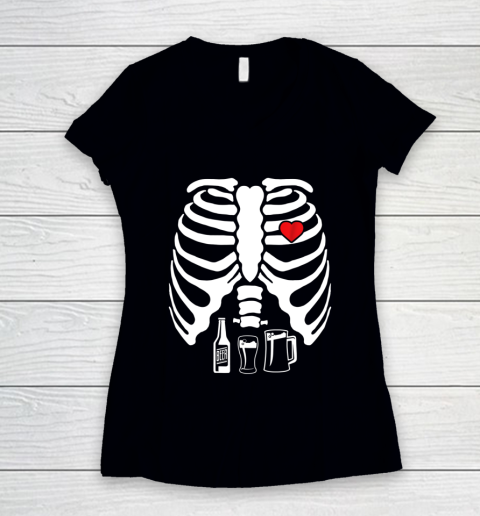 Skeleton Pregnancy Belly Of Beer X Ray Halloween Women's V-Neck T-Shirt