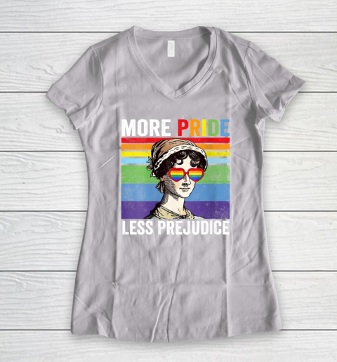 More Pride Less Prejudice Pride Month Funny Women's V-Neck T-Shirt 2