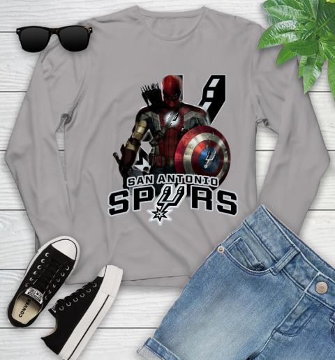 San Antonio Spurs NBA Basketball Captain America Thor Spider Man Hawkeye Avengers Youth Long Sleeve 5