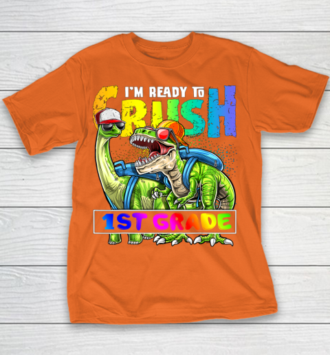 Next Level t shirts I m Ready To Crush 1st Grade T Rex Dino Holding Pencil Back To School Youth T-Shirt 12