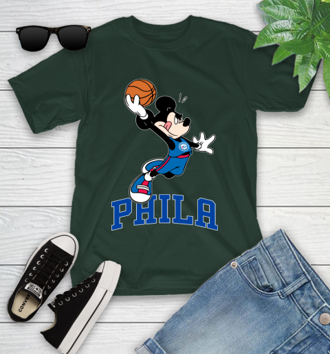 NBA Basketball Philadelphia 76ers Cheerful Mickey Mouse Shirt Youth T-Shirt 5