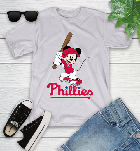 MLB Baseball Philadelphia Phillies Cheerful Mickey Mouse Shirt Youth T-Shirt 4