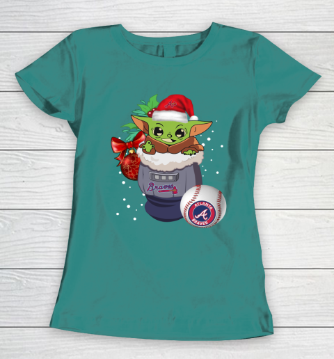 Atlanta Braves Christmas Baby Yoda Star Wars Funny Happy MLB Women's T-Shirt 12