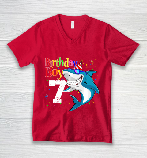 Kids 7th Birthday Boy Shark Shirts 7 Jaw Some Four Tees Boys 7 Years Old V-Neck T-Shirt 6