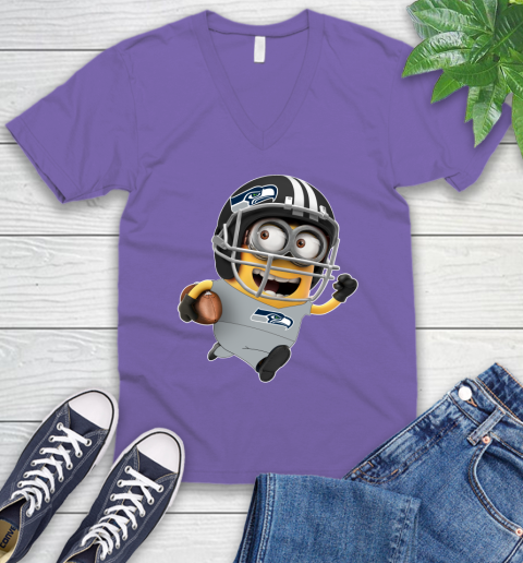 NFL Seattle Seahawks Minions Disney Football Sports V-Neck T-Shirt 10