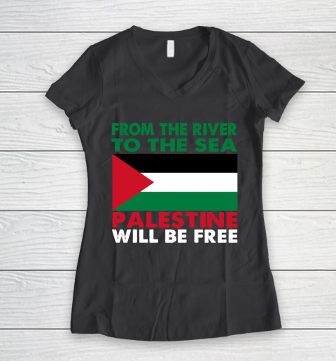 From The River To The Sea Palestine Will Be Free Women's V-Neck T-Shirt 6