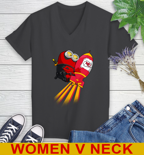 NFL Football Kansas City Chiefs Deadpool Minion Marvel Shirt Women's V-Neck T-Shirt 8
