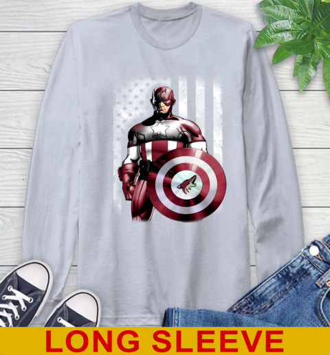 Arizona Coyotes NHL Hockey Captain America Marvel Avengers American Flag Shirt Long Sleeve T-Shirt 6