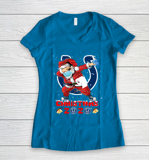 Indianapolis Colts Funny Santa Claus Dabbing Christmas 2020 NFL Women's V-Neck T-Shirt - Image 6