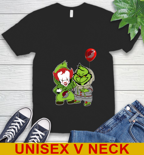 Portland Trail Blazers Baby Pennywise Grinch Christmas NBA Basketball V-Neck T-Shirt 2