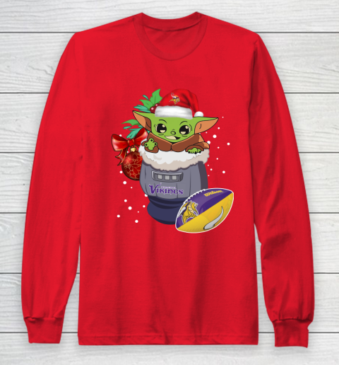 Minnesota Vikings Christmas Baby Yoda Star Wars Funny Happy NFL Long Sleeve T-Shirt 10
