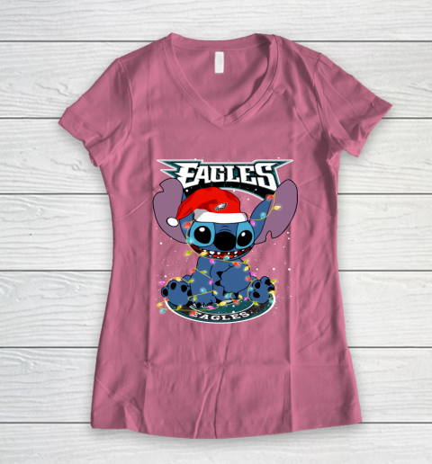 Philadelphia Eagles NFL Football noel stitch Christmas Women's V-Neck T-Shirt 7