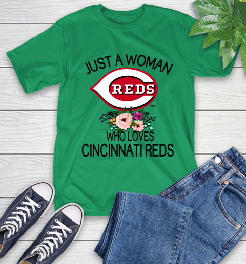 MLB Just A Woman Who Loves Cincinnati Reds Baseball Sports T-Shirt 5