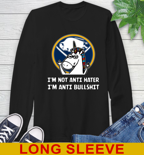 Buffalo Sabres NHL Hockey Unicorn I'm Not Anti Hater I'm Anti Bullshit Long Sleeve T-Shirt - Image 3