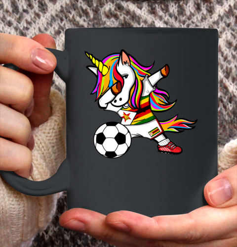 Dabbing Unicorn Zimbabwe Football Zimbabwean Flag Soccer Ceramic Mug 11oz