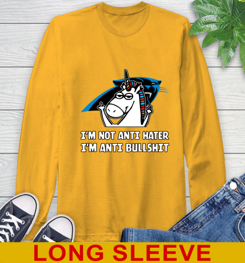 Carolina Panthers NFL Football Unicorn I'm Not Anti Hater I'm Anti Bullshit Long Sleeve T-Shirt 3