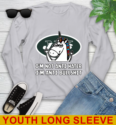 New York Jets NFL Football Unicorn I'm Not Anti Hater I'm Anti Bullshit Youth Long Sleeve 6