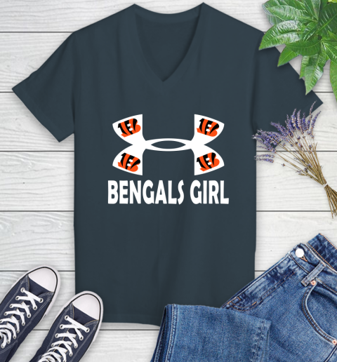 NFL Cincinnati Bengals Girl Under Armour Football Sports Women's V-Neck T-Shirt 8
